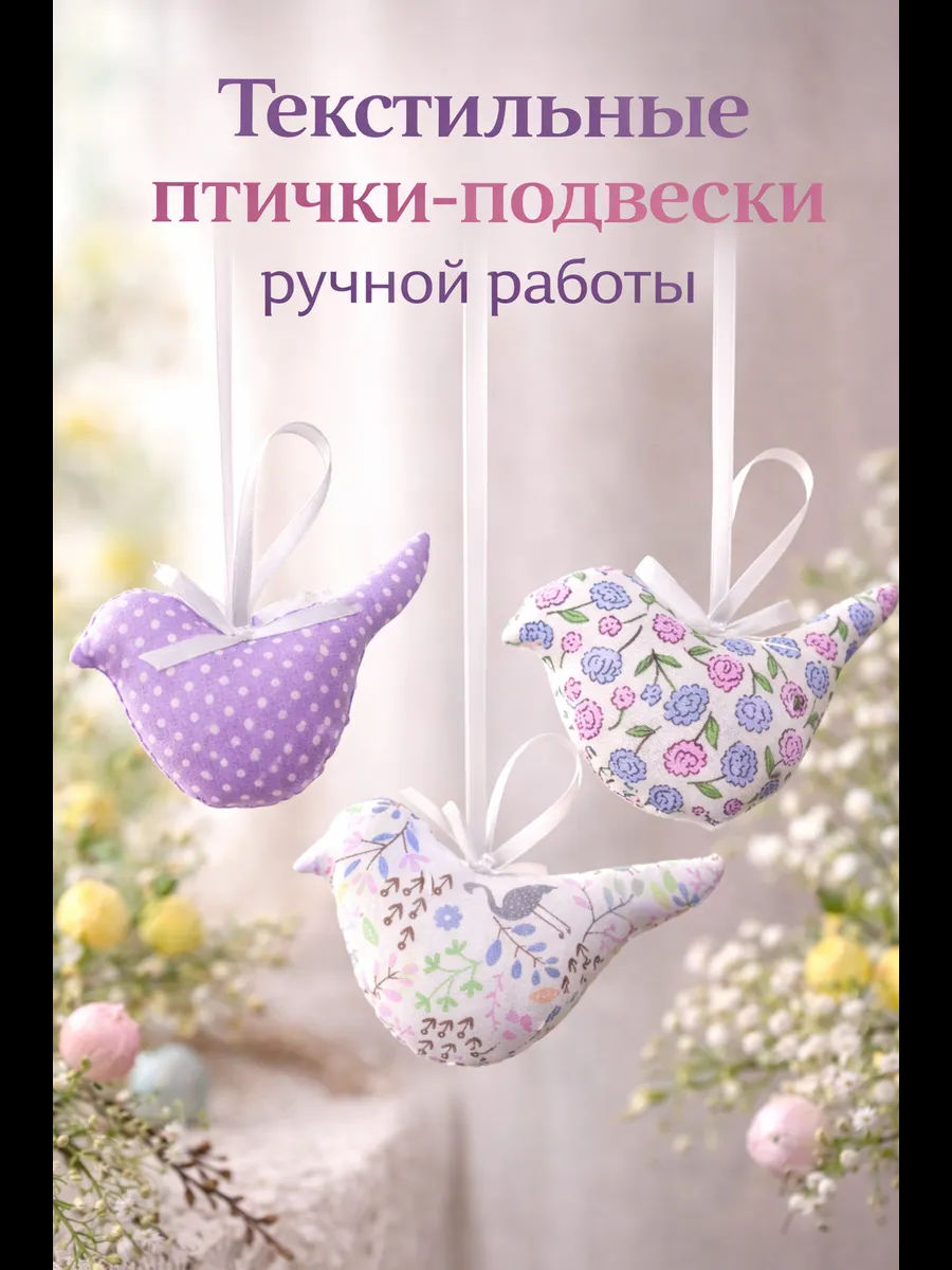 Птички текстильные 3 шт, декор украшение дома