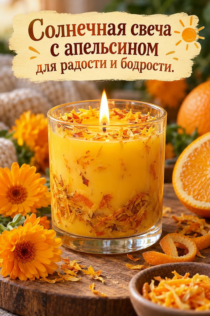 Свеча с календулой и цедрой апельсина для радости и жизненной энергии