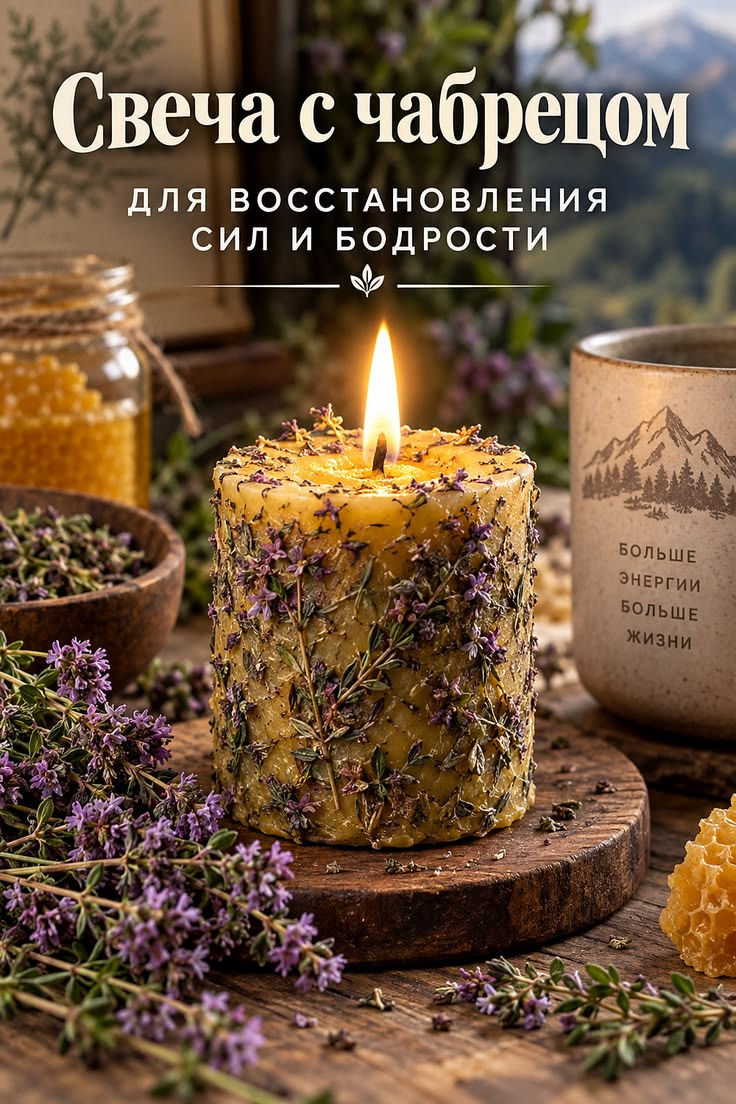 Травяная свеча с чабрецом для бодрости и восстановления внутреннего ресурса