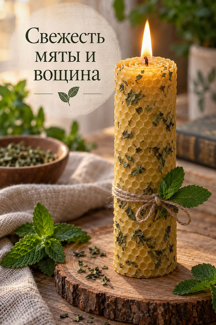 свеча из пчелиного воска с мятой для снятия усталости