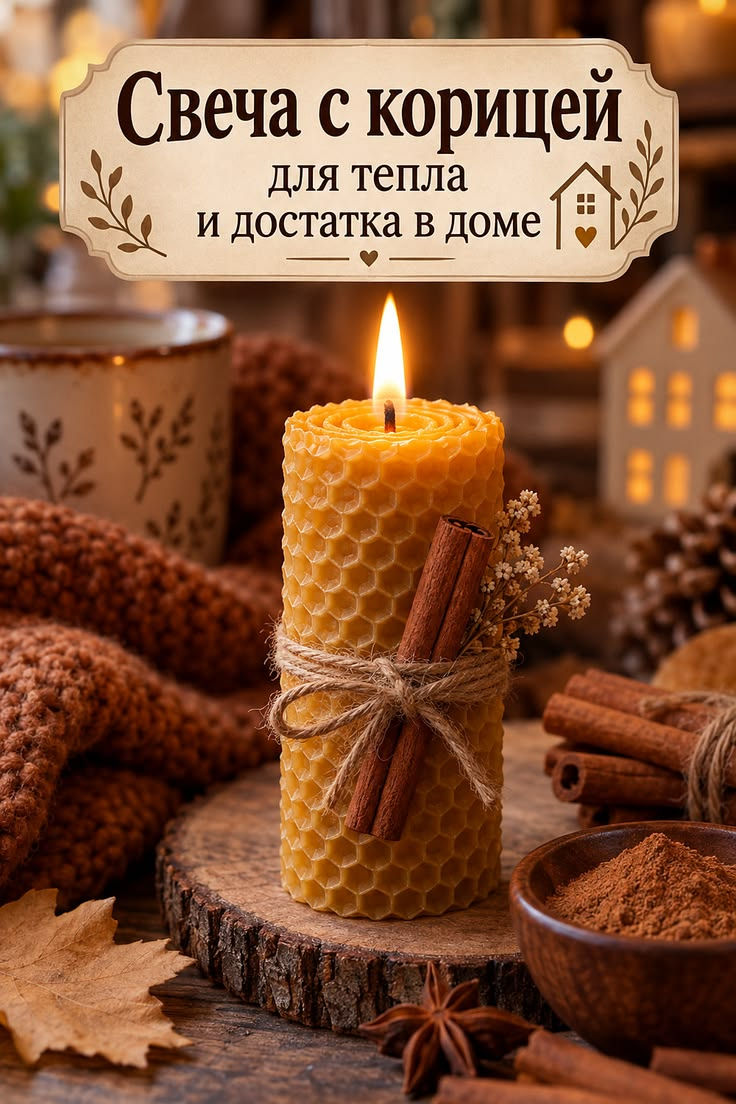 Медовая свеча из вощины с корицей для тепла и домашнего достатка